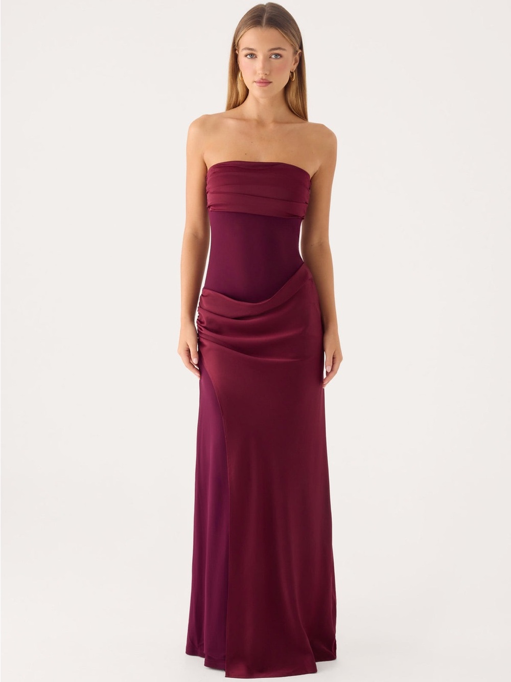 Peppermayo Strapless Burgundy Maxi Dress